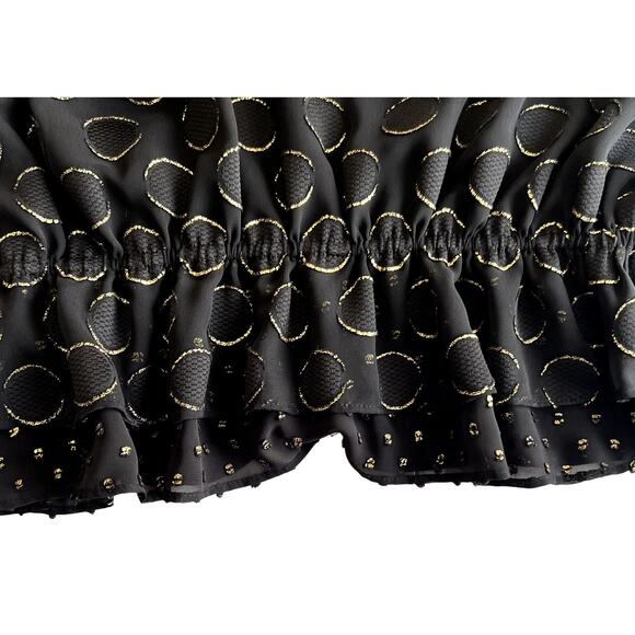 Ramy Brook Blouse Top Women Black Gold Polka Dot Ruffled Sleeveless Designer - Picture 10 of 11